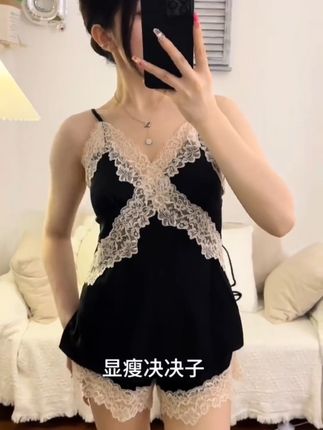 女士睡衣带胸垫睡裙薄款性感蕾丝吊带高级舒适显瘦透气显白夏季#家居服#睡衣