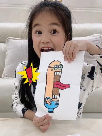 一拉就变身的魔法折叠画 每天绘画打卡,培养绘画兴趣和专注力#画画 #折叠画 #小玥玥妹妹 #绘画