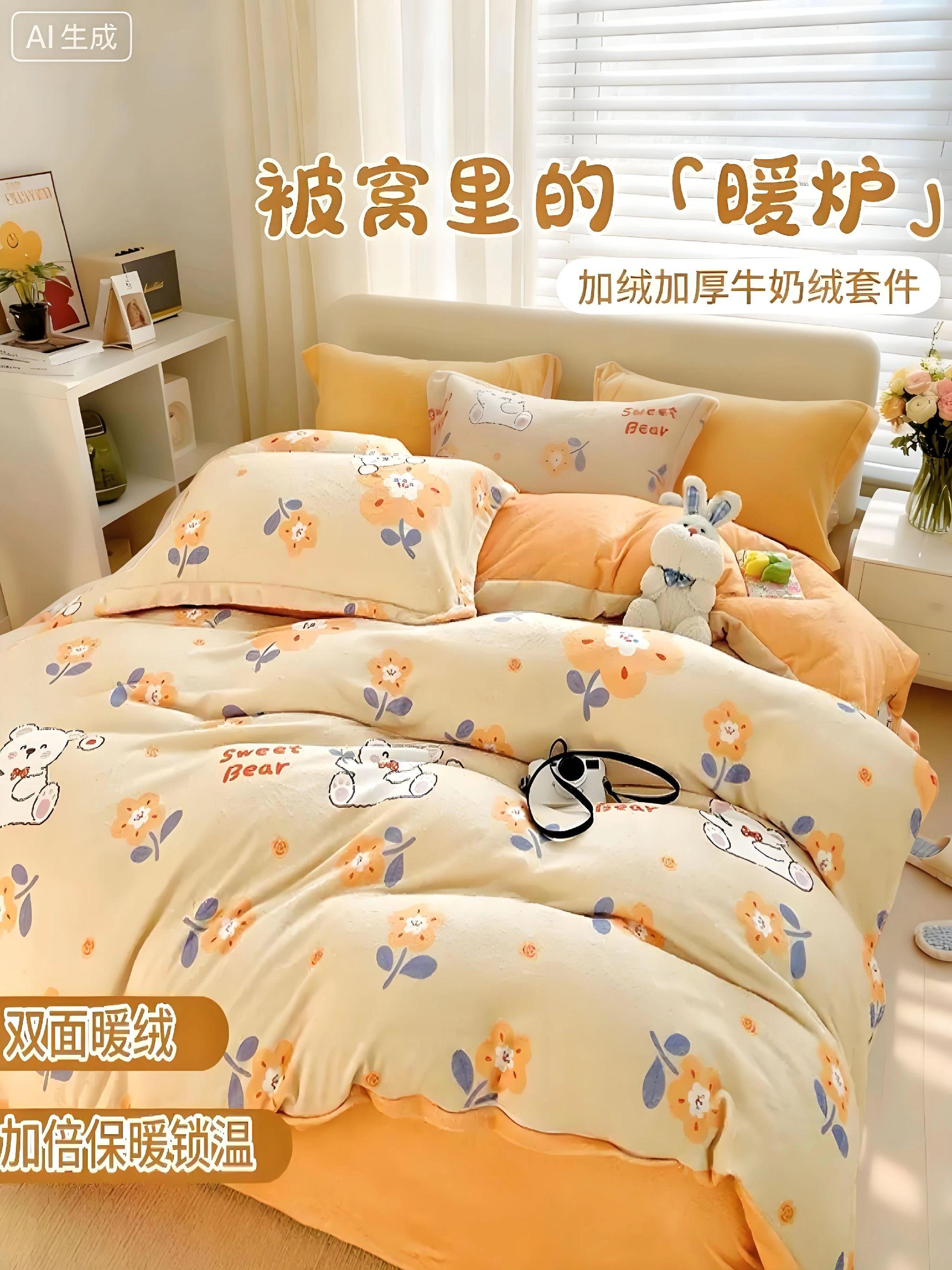 这款牛奶绒四件套太舒服啦,真的是被窝里面的小暖炉,双面都是细细暖暖的绒,冬天有了它,再也不怕冷了#好物推荐🔥 #床上用品 #牛奶绒四件套 #加绒四件套 #加绒四件套推荐