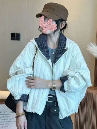 2025连帽格子拼接绗线外套早冬季新款时尚百搭休闲女士#秋冬穿搭 #连帽外套 #面包服 #老钱风穿搭 #时尚穿搭