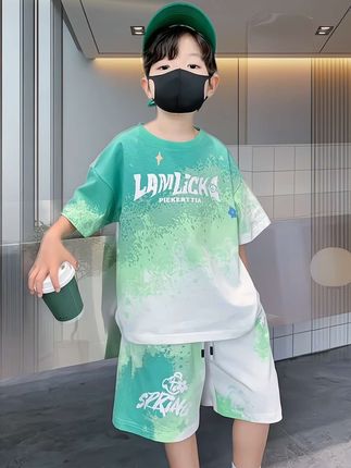 男童夏季新款韩版时尚印花潮酷短套套装#高品质童装 #夏日清爽穿搭 #强烈推荐 #潮童必备 #男童穿搭