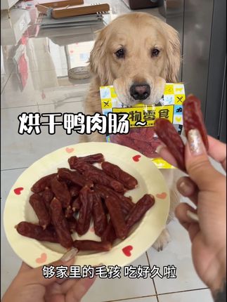 Qq弹弹的风干肉肠!掰开肉眼可见的大颗粒肉,鸭肉肠和鸡肉肠小狗都很喜欢呢~#金毛 #宠物零食 #狗零食
