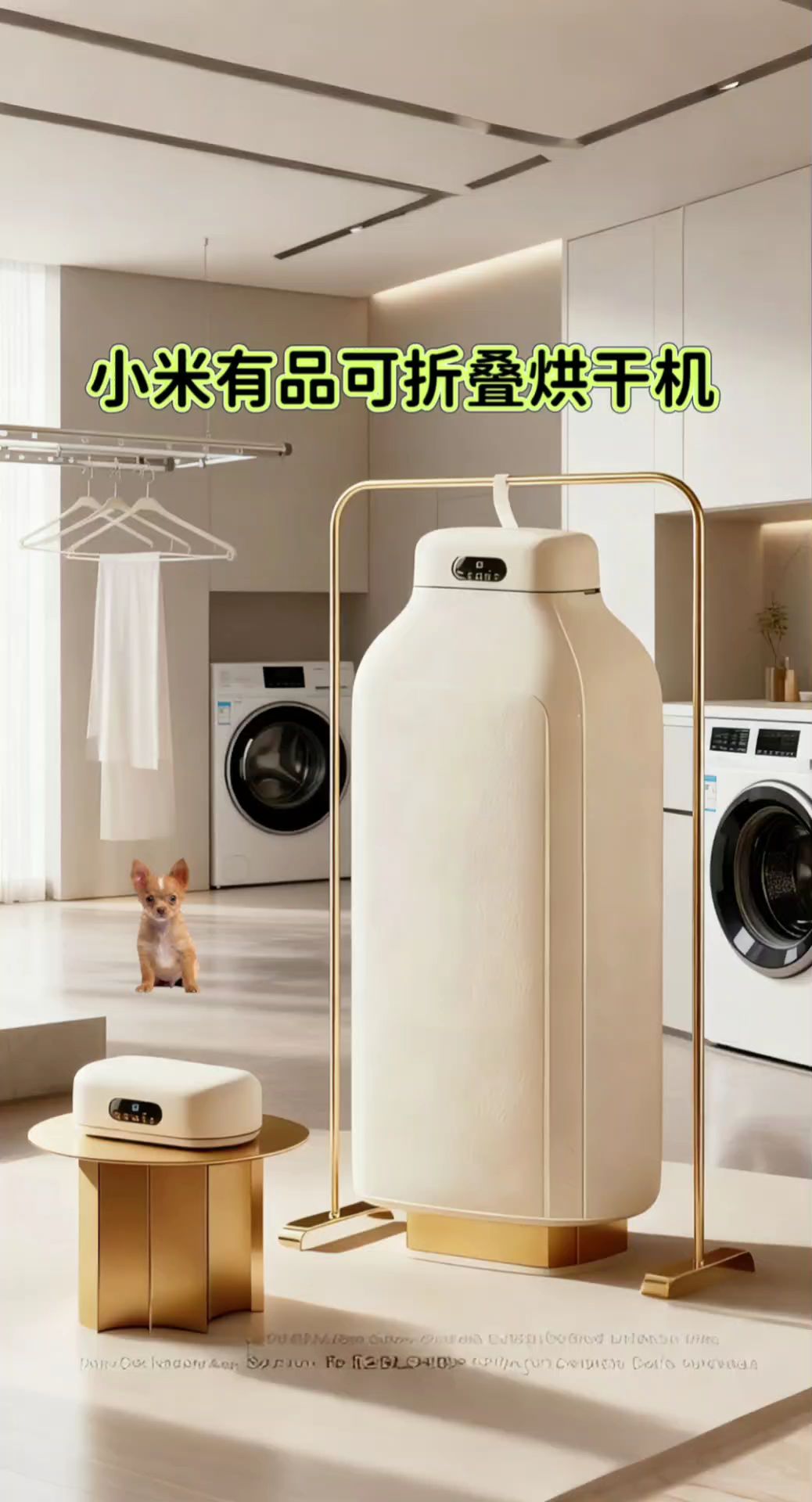 #AI扩图 小米有品烘干机:科技烘干,如晒暖阳。节能低噪,智能便捷,每一件衣物都蓬松清新。#烘干机 #小米有品干衣机 #居家必备
