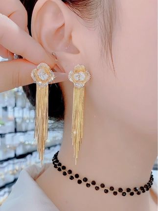 时尚百搭气质流苏显瘦耳环#流苏耳环#长款耳环#金色耳环