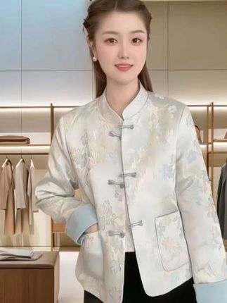 【铭儿专属】提花新中式女加棉外套,修身型秋冬重工质感时尚气质短款#新中式提花加棉外套#秋冬轻奢气质外套#新中式时尚外套#品质女装