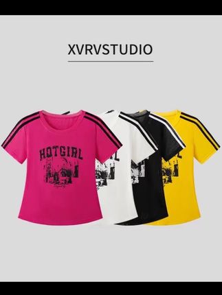 #我要上热们 XVRV【夏上新】网纱冰感条纹印花女时尚显瘦运动短袖跑步健身上衣#好货推荐 #新衣服最好看
