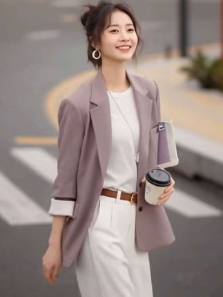 #沫晗依美品牌 #新款休闲拼接紫色西装女款