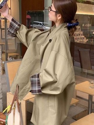 高级撞色中长款风衣外套廓形显瘦英伦风大衣#大衣 #风衣 #英伦风 #宽松版型 #宽松显瘦