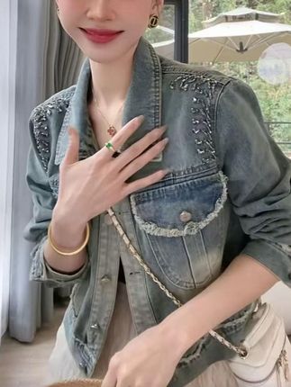 韩版宽松显瘦百搭短款复古毛边牛仔外套2025新款牛仔外套6668#-3#女神 #气场全开 #女士小衫时尚款 #上衣穿搭 #夏季穿搭
