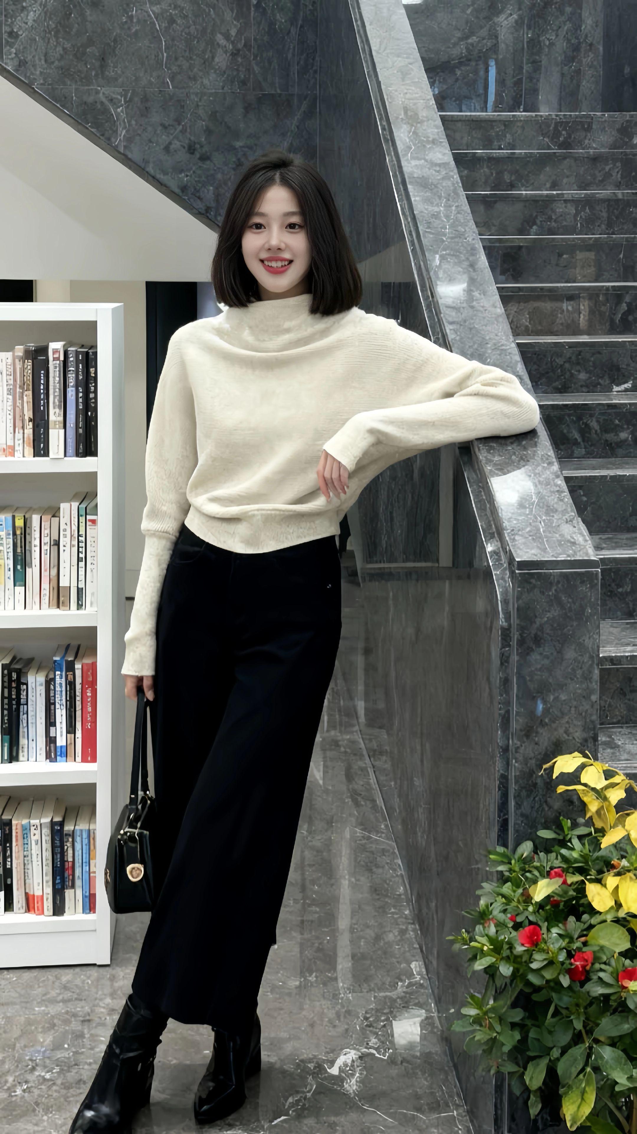 #高级感穿搭#针织衫 #设计感  #半高领打底衫 #蝙蝠袖