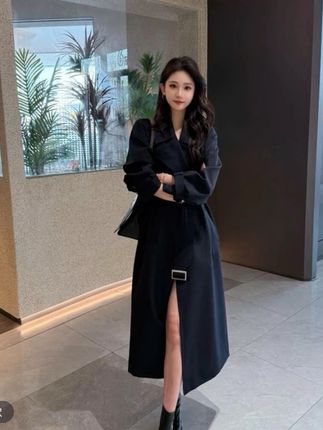 2025秋季新款复古气质时尚翻领系带小个子风衣中长款外套女#强烈推荐 #每日分享 #今日穿搭 #高级感穿搭 #女神穿搭