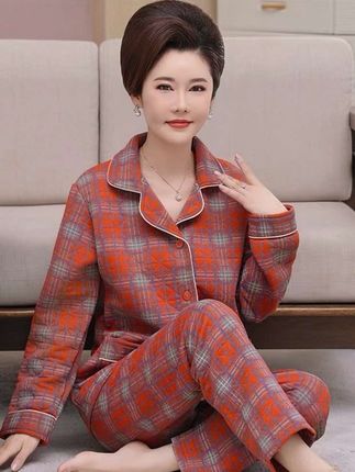 #秋冬穿搭 #夹棉睡衣#中老年妈妈装 #保暖不臃肿 #睡衣女秋冬