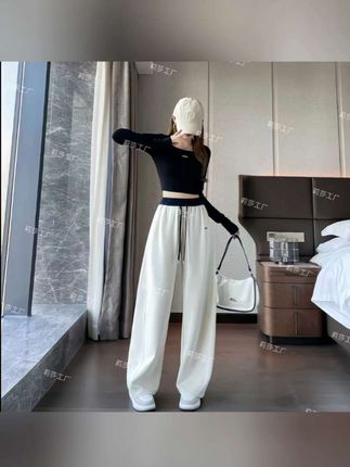 【慕冬棉】高品质EN刺绣撞色弯刀裤秋冬新品2025显瘦抽绳休闲阔腿裤#潮流穿搭 #秋冬新款