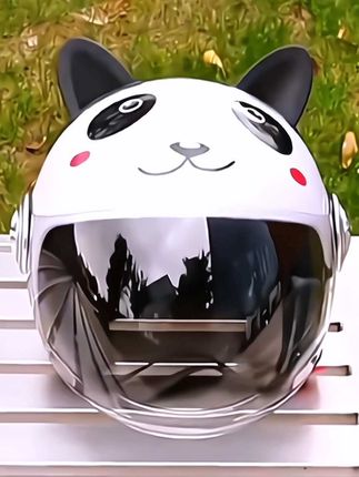 #电动车头盔3C认证新国标成人卡通个性网红熊猫耳朵电瓶车安全帽女#卡通头盔#头盔#太棒了#太酷了