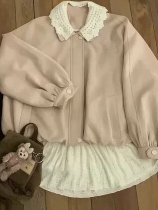 焦糖泡芙 花边短外套女秋季新款甜美风气质花苞夹克上衣#甜美穿搭 #韩系穿搭 #出游穿搭 #外套穿搭 #甜美风