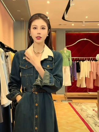 法式复古牛仔连衣裙女#牛仔连衣裙 #法式复古 #春秋穿搭 #气质显瘦穿搭 #高级感穿搭