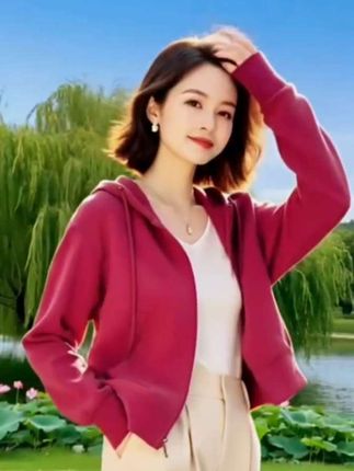 2025年早秋新款女装时髦洋气上衣气质百搭休闲玫红色连帽卫衣外套#春秋穿搭 #上衣穿搭 #减龄气质 #高端大气 #谁穿谁漂亮