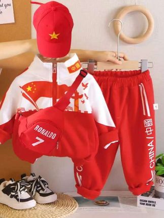 男女童春秋装国潮套装 运动拼色时尚帅气洋气休闲三件套
