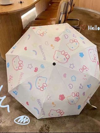 #晴雨伞 #晴雨伞两用 #太阳伞 #防紫外线伞 #遮阳伞 可爱kt三折八开双龙骨自动/手动晴雨两用防紫外线伞可爱小清新