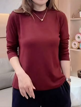 #上热门 怡特美春季小立领罗纹棉气质秋装长袖纯色圆领打底衫T恤#女装时尚穿搭 #潮流穿搭休闲风 #潮流时尚穿搭