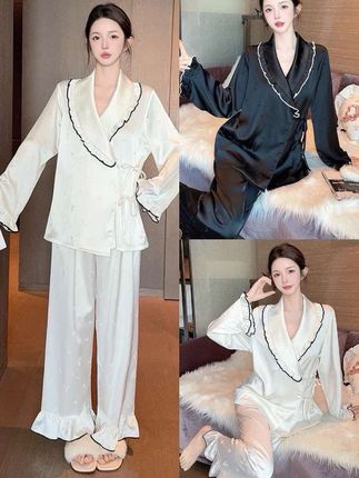 2025新款贵妇级睡衣女新中式国风白色高级感长袖套装家居服薄款#穿搭 #睡衣家居服 #原创作品 #高级感穿搭 #热门