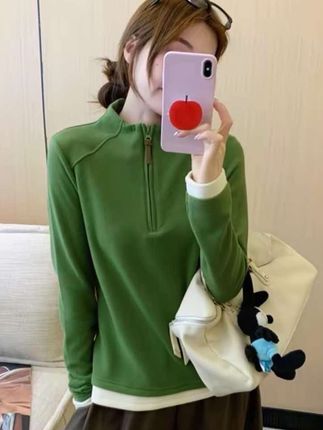 韩系穿搭立领德绒卫衣女2025超火减龄洋气内搭修身显瘦打底衫上衣#百搭上衣 #显瘦穿搭  #内搭外穿都好看 #打底衫 #洋气减龄 @DOU+小助手