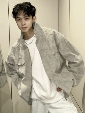 pu皮外套男春秋高级感痞帅立领美式复古工装男装皮衣夹克男款衣服#男士搭配 #工装搭配 #男装外套 #每日搭配 #今日分享