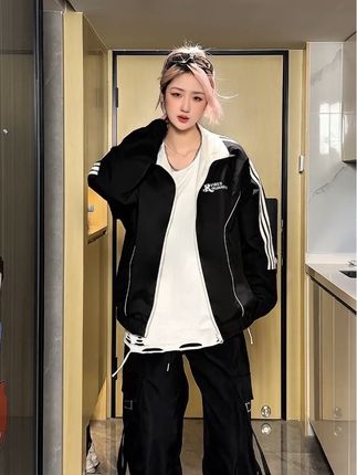 黑色运动套装真的好帅!!! #中性风穿搭 #双面穿 #男女同款
