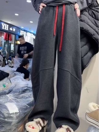 #加绒裤子#高腰阔腿裤#卫裤#休闲裤#弯刀裤