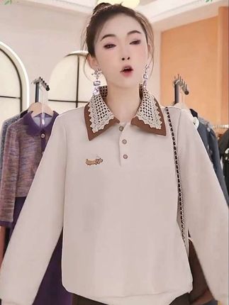 F翻领套头卫衣秋冬新款时尚洋气减龄宽松休闲显瘦上衣#百搭休闲卫衣#谁穿谁好看