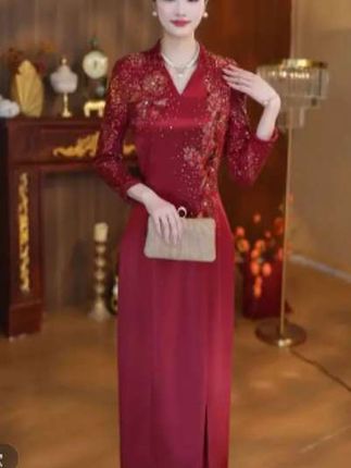 礼服连衣裙平时可穿小个子高级感V领生日婚礼宴会婆婆妈妈晚礼服#礼服连衣裙#高级贵气#喜婆婆婚宴礼服#高端晚礼服