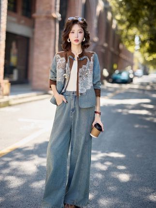 #春秋时尚牛仔女套装#时尚套装#春秋牛仔两件套装#女士穿搭#女装