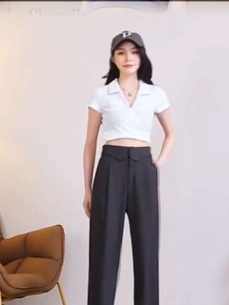 #高级感穿搭 拉夏贝尔黑色冰丝阔腿裤女2025夏季薄款小个子高腰垂感直筒西装裤 #夏装新款 #简约穿搭 #百搭裤子#显高显瘦显腿长