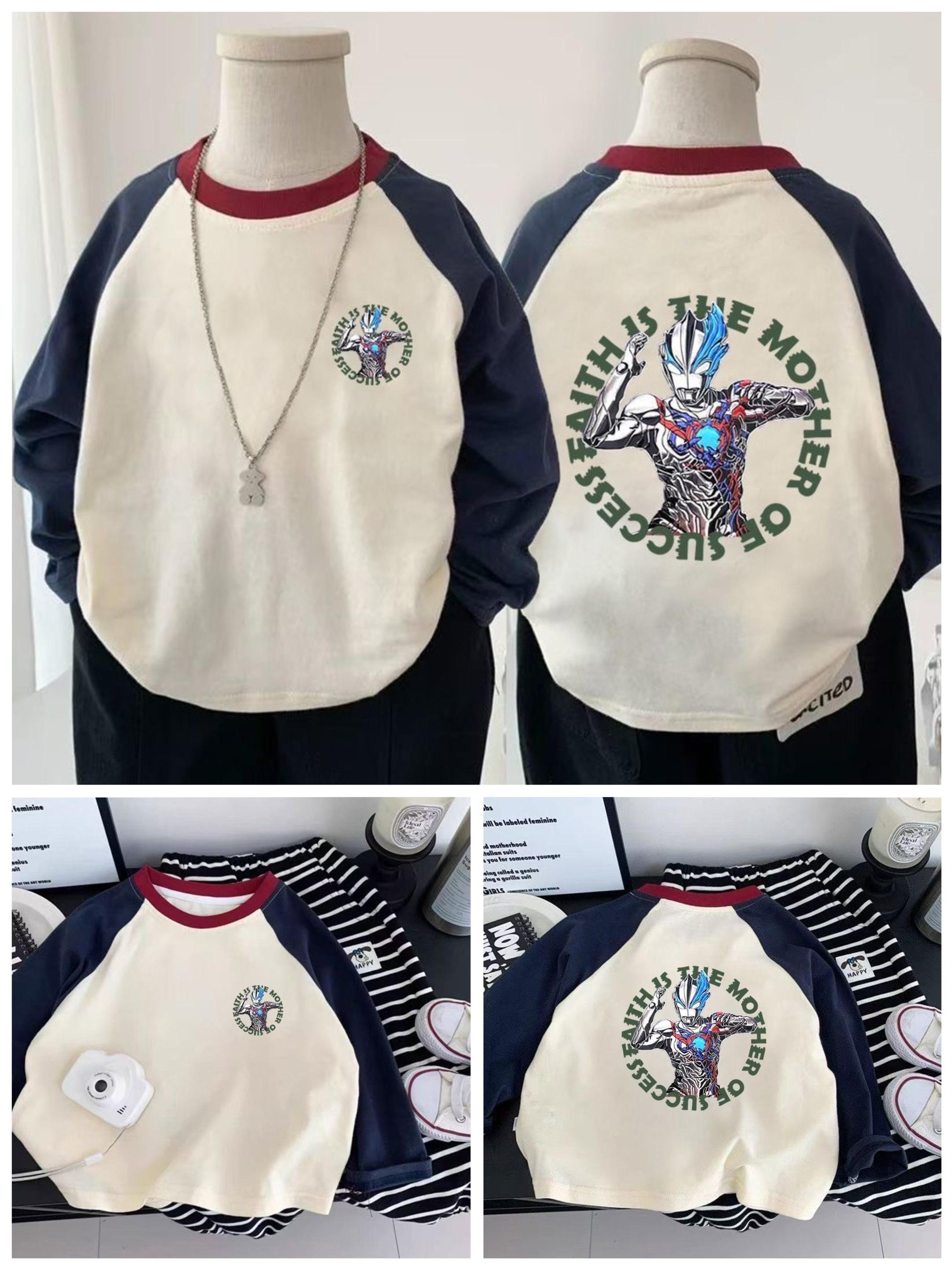 被宝妈们追着问的奥特曼T恤,好潮酷‼️。给家里娃挑秋装衣服的时候,发现这件拼接撞色长袖T恤真的太懂孩子心了 *100%纯棉面料摸着就软糯,宝宝穿着跑来跑去也不闷汗,运动玩耍都舒服 *布莱泽奥特曼的卡通图案孩子超喜欢,宽松版型不勒身,平时搭工装裤子牛仔裤都好看 *圆领设计穿脱方便,洗了好几次也没起球褪色,耐穿又省心 家里有娃的真可以给孩子试试,舒服又好看,孩子穿上就不想脱#高品质童装 #潮童必备 #长袖t恤 #男童穿搭#便宜又好穿
