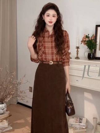 早秋季氛围感穿搭一整套港风复古衬衫女款2025工装长裙子套装#今日穿搭 #穿搭ootd #女装 #韩系穿搭 #温柔穿搭