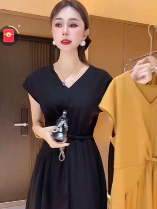 2025年新款夏季百搭气质遮肚子显瘦连衣裙赫本风小个子a字长裙女#高端大气 #优雅气质 #高级感穿搭