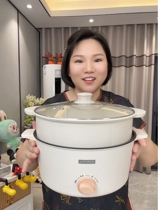 3.6L加蒸笼大容量蒸煮炒煎一体锅家用不沾内胆电火锅泡面锅电煮锅#厨房锅具 #实用好物 #一体锅 #超便宜超划算