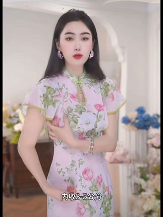 四美子【桃花源】新款新中式气质披肩荷叶袖印花鱼尾旗袍裙连衣裙#气质仙女裙穿搭 #遮肚子藏肉显瘦连衣裙 #气质连衣裙 #改良旗袍穿搭 #中式美学服饰