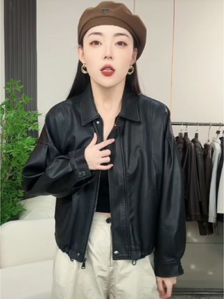 2025春秋季皮衣短款翻领时尚短外套韩版58815百搭网红宽松复古@DOU+小助手