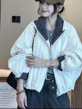 大码欧货开衫薄棉外套女短款秋季2025新款宽松休闲夹克开衫棒球服#女装外套 #休闲夹克穿搭 #秋季穿搭 #棉外套 #早秋新款