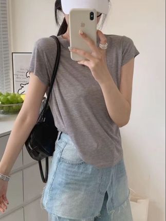 夏莱赛尔天丝针织绵羊毛贴身亲肤圆领短袖打底基础款T恤女#夏季穿搭 #显高显瘦 #慵懒风穿搭 #优雅气质 #套装穿搭