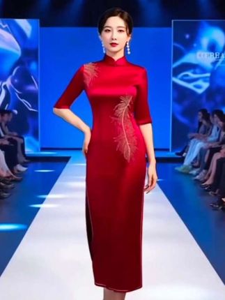 #优雅旗袍连衣裙气质喜婆婆国风婚宴礼服裙