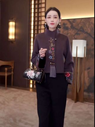 #气质优雅穿搭 #【PUHUA-朴婳】【春暖花开】2025春季新中式双面羊毛刺绣大衣 601