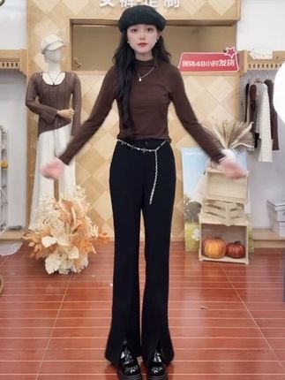 爱依服冬季时尚休闲气质高腰加绒显瘦微喇喇叭裤#爱依服 #冬季必备 #百搭裤子 #显瘦穿搭 #喇叭裤