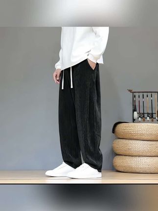新中式阔腿裤男士秋冬季中国风休闲宽松大码百搭直筒休闲哈伦裤潮