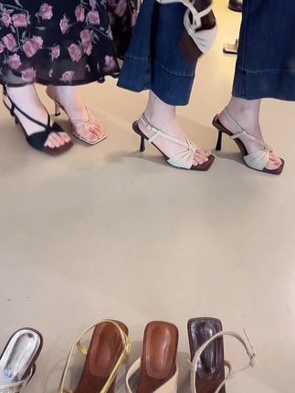 法式方头细跟凉鞋女2025夏新款绝美蝴蝶结高跟露趾性感外穿半拖鞋#好穿又好搭 #软底软面穿上超舒服 #脚宽脚胖都可以 #百搭鞋子 #夏季凉鞋 @上热门
