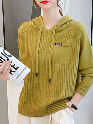 连帽卫衣女2025年新款秋季韩版宽松女装短款毛衣春秋纯色针织上衣#