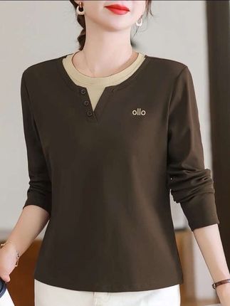 #中年女装秋装#长袖t恤女#假两件拼接长袖t恤 #新疆长绒棉t恤