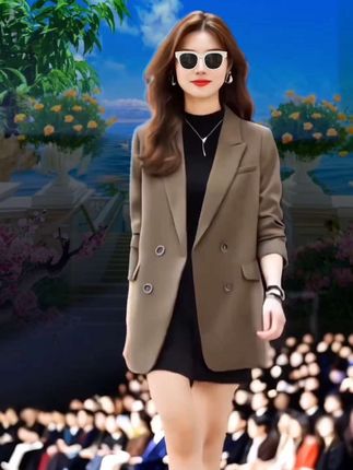 春秋咖色西装,后开叉设计,休闲又透着高级感 #高级感穿搭 #气质穿搭 #时尚穿搭 #外套穿搭 #谁穿谁好看