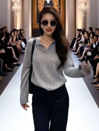 法式高级感米色翻领毛衣女外穿浣熊绒秋冬保暖软糯打底针织衫上衣